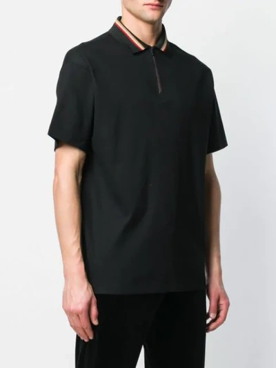 Shop Fendi Contrasting Collar Polo Shirt In Black