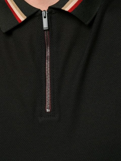 Shop Fendi Contrasting Collar Polo Shirt In Black