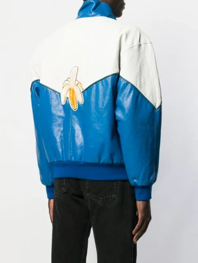 Shop Gucci Graphic Patchwork Bomber Jacket In Blue