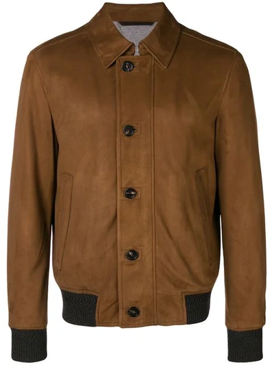 Shop Ermenegildo Zegna Front Button Leather Jacket - Brown