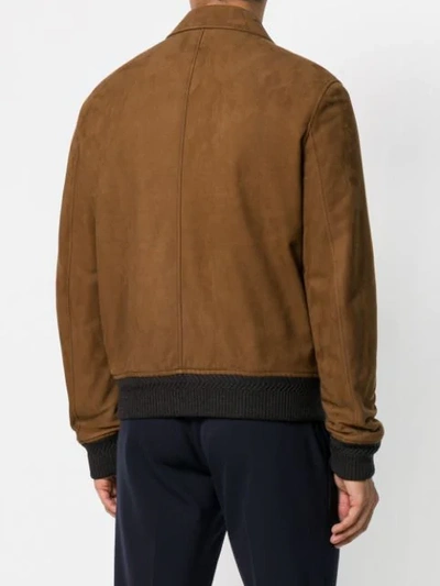 Shop Ermenegildo Zegna Front Button Leather Jacket - Brown