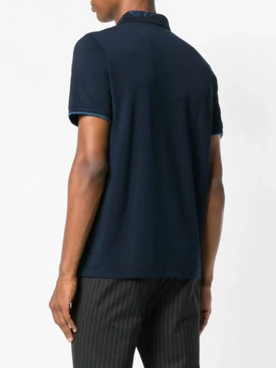 Shop Etro Collar Print Polo Shirt In Blue