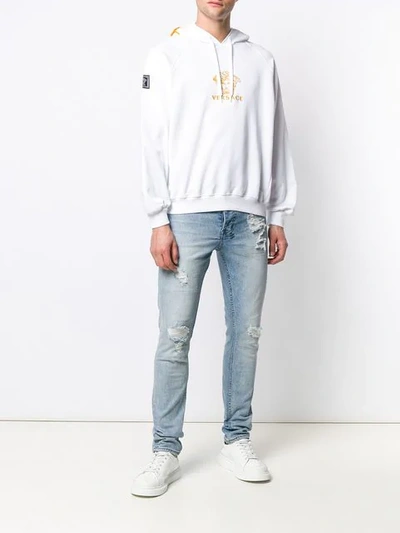 Shop Versace Embroidered Medusa Logo Hoodie In White