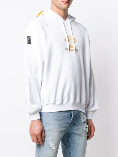 Shop Versace Embroidered Medusa Logo Hoodie In White