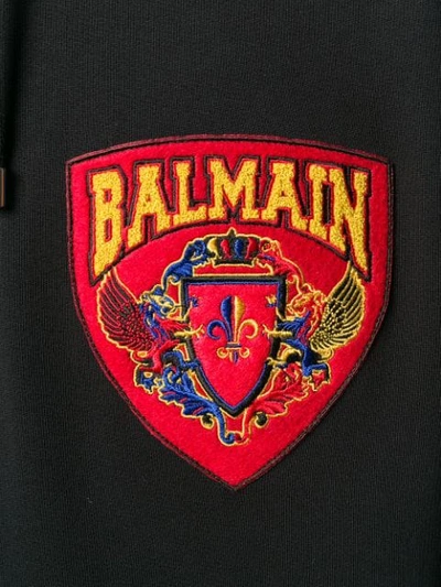 Shop Balmain Logo Patch Hoodie In Black