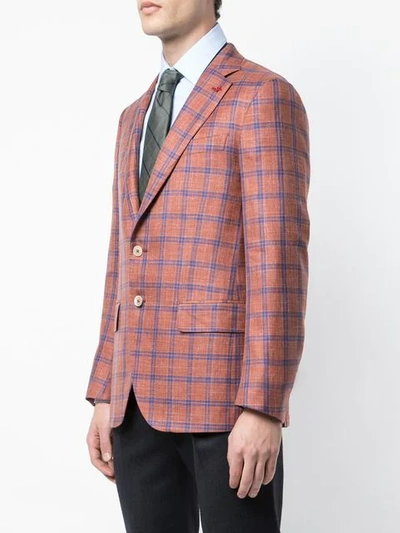 Shop Isaia Tartan Pattern Blazer In Orange