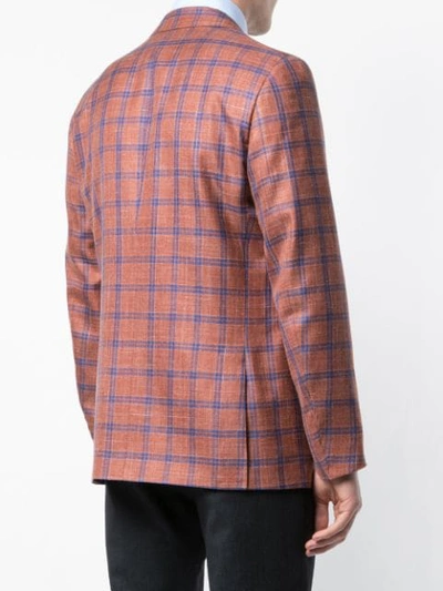 Shop Isaia Tartan Pattern Blazer In Orange