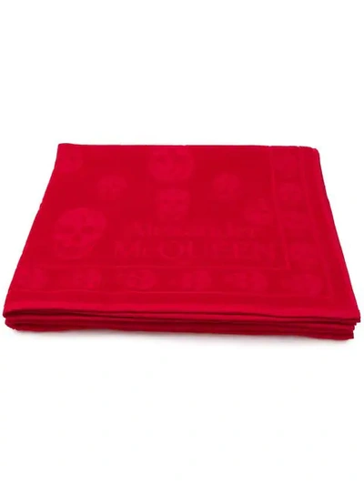 Shop Alexander Mcqueen Skull-embroidered Beach Towel In Red