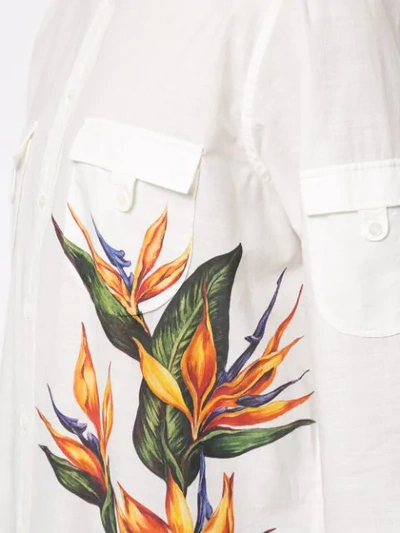 Shop Dolce & Gabbana Mandarin Collar Shirt With Bird Of Paradise Print In White