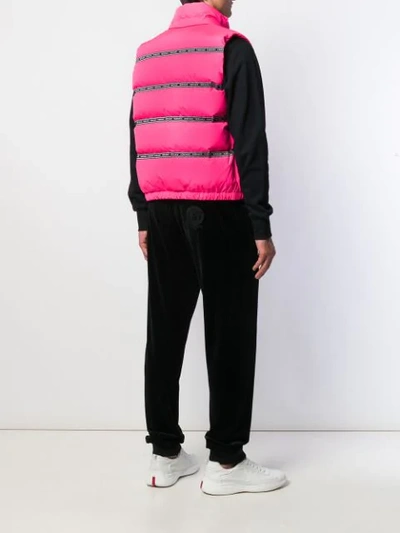 Shop Versace Puffer Logo Tape Gilet Jacket In Pink