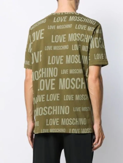 Shop Love Moschino Logo Print Crew Neck T-shirt In Green