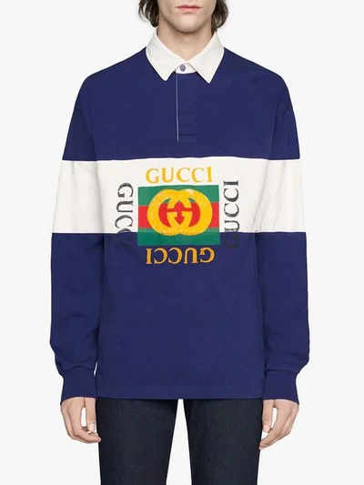 Shop Gucci Oversize Cotton Polo With  Logo In Blue