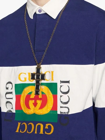 GUCCI OVERSIZE COTTON POLO WITH GUCCI LOGO - 蓝色
