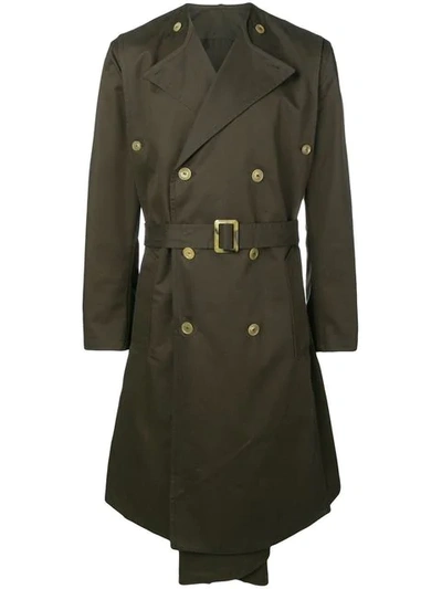Shop Hed Mayner Midi Trench Coat In Green