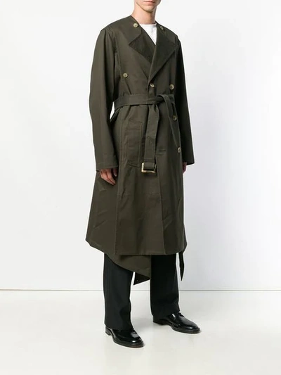 Shop Hed Mayner Midi Trench Coat In Green