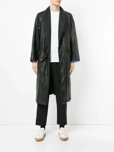 ISSEY MIYAKE Pre-owned Leather Trench Coat In Black