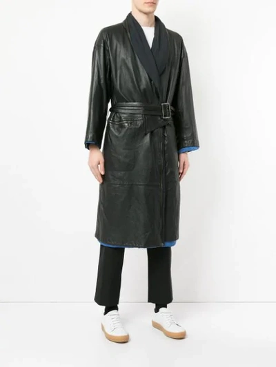 ISSEY MIYAKE Pre-owned Leather Trench Coat In Black