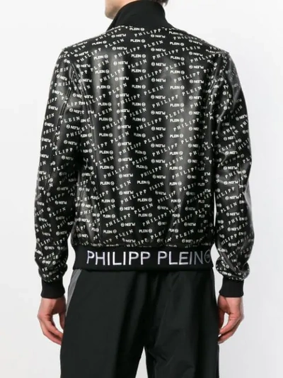 Shop Philipp Plein Printed Leather Track Jacket In Black
