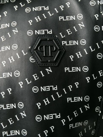Shop Philipp Plein Printed Leather Track Jacket In Black