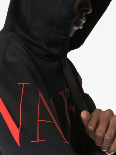 Shop Valentino Logo Print Zip-up Hoodie In Black