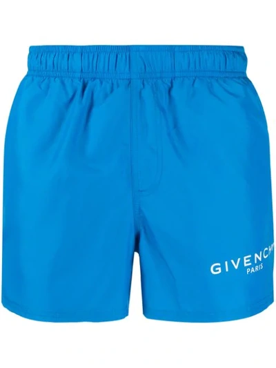 Shop Givenchy Logo Print Swim Shorts In Blue