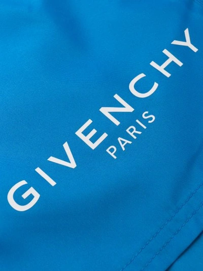 Shop Givenchy Logo Print Swim Shorts In Blue