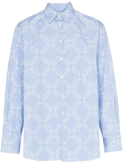 Shop Valentino Logo Grid Print Cotton Shirt In Blue