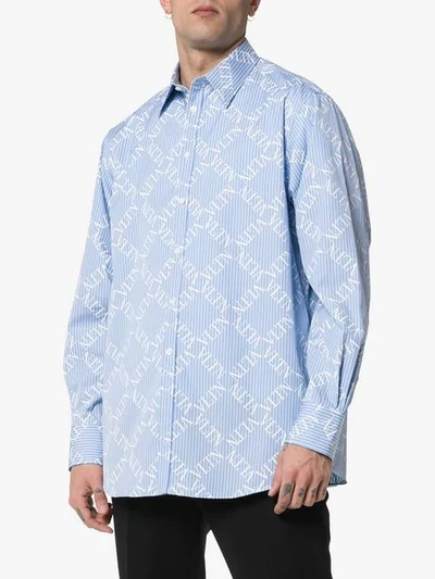 Shop Valentino Logo Grid Print Cotton Shirt In Blue