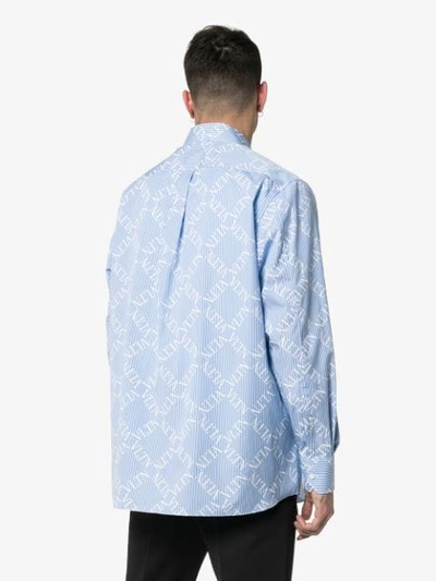 Shop Valentino Logo Grid Print Cotton Shirt In Blue