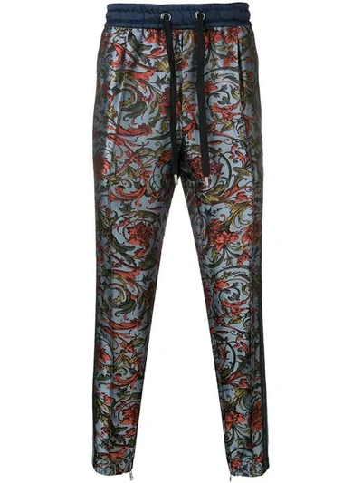 Shop Dolce & Gabbana Floral Print Side Stripe Trousers In Blue