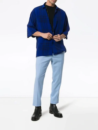 Check Print Kimono Shirt In Blue