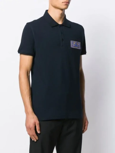 Shop Fendi Ff Roma Amor Patch Polo Shirt In F0v6w Blue