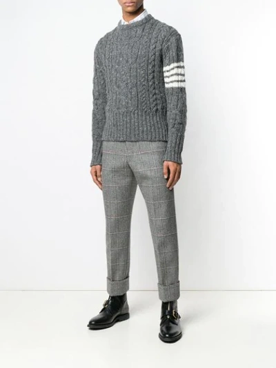 Shop Thom Browne 4bar Aran Cable Pullover In Grey