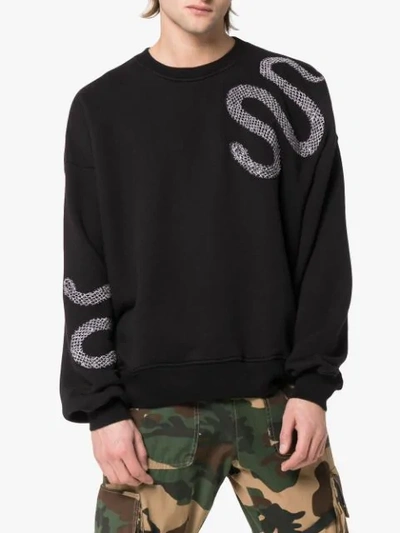 Shop Amiri Snake Applique Cotton Sweatshirt In Black