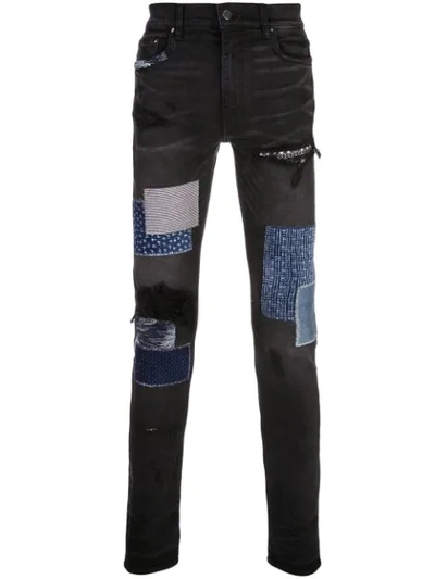 Shop Amiri Japanese Repair Skinny Jeans In Grey