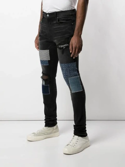 Shop Amiri Japanese Repair Skinny Jeans In Grey