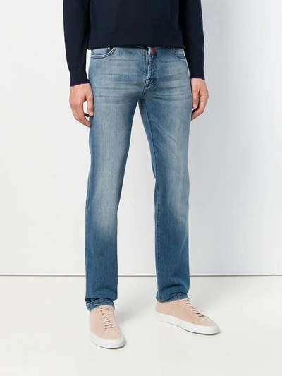 Shop Kiton Straight-leg Faded Jeans In Blue