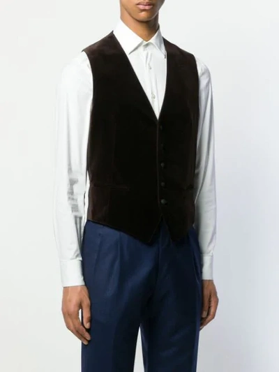 Shop Tagliatore Velvet Waistcoat In Brown