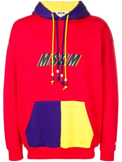 Shop Msgm Colour Block Hoodie In Red