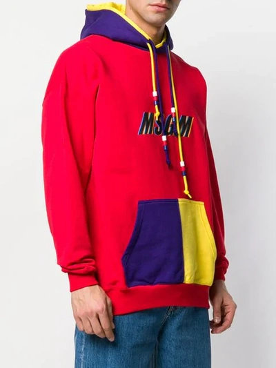 Shop Msgm Colour Block Hoodie In Red