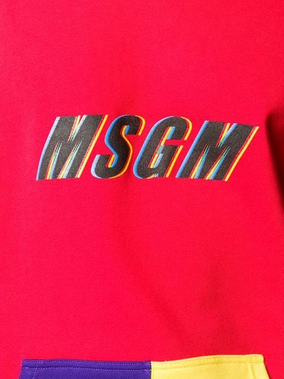 Shop Msgm Colour Block Hoodie In Red