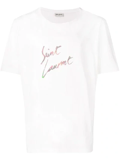 Shop Saint Laurent Printed Logo T-shirt In White