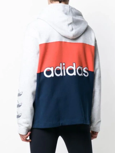 Shop Adidas Originals Contrast Panels Zipped Hoodie In Grey