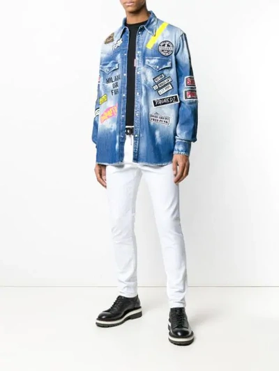 Shop Dsquared2 All-over Print Denim Shirt In Blue