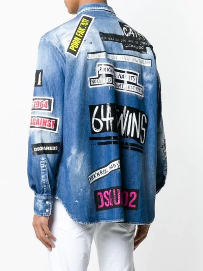Shop Dsquared2 All-over Print Denim Shirt In Blue