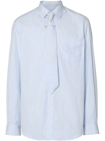 Shop Burberry Striped Cotton Shirt And Tie Twinset In Blue