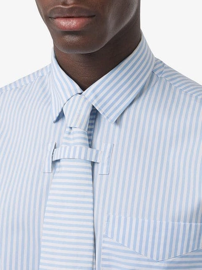 Shop Burberry Striped Cotton Shirt And Tie Twinset In Blue