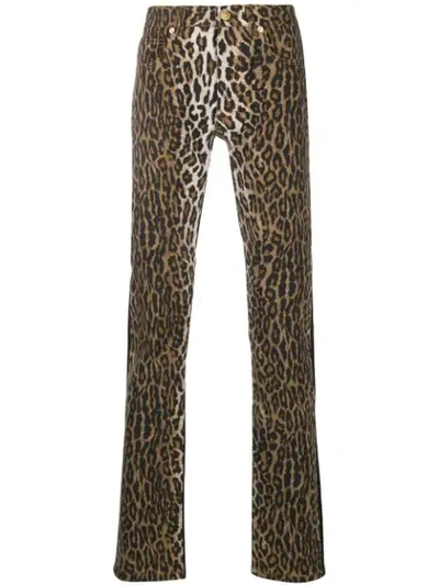 Shop Versace Leopard Print Panel Jeans In Black
