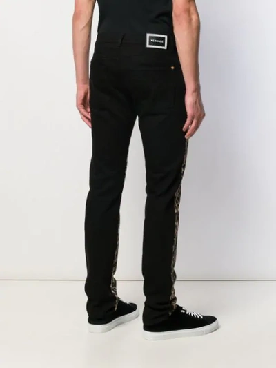 VERSACE LEOPARD PRINT PANEL JEANS - 黑色