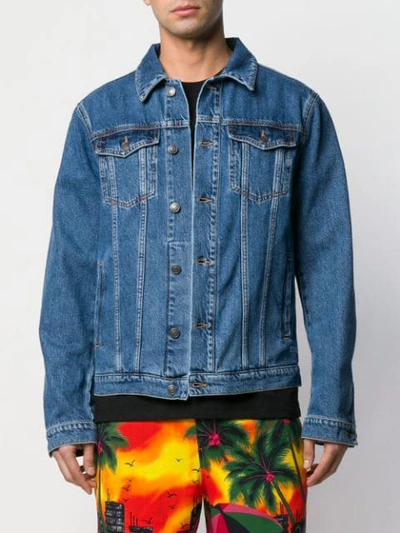 Shop Msgm Logo-print Denim Jacket In Blue